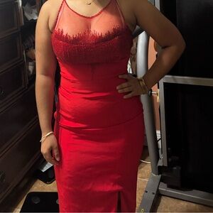 Elegant Red Beaded Gown